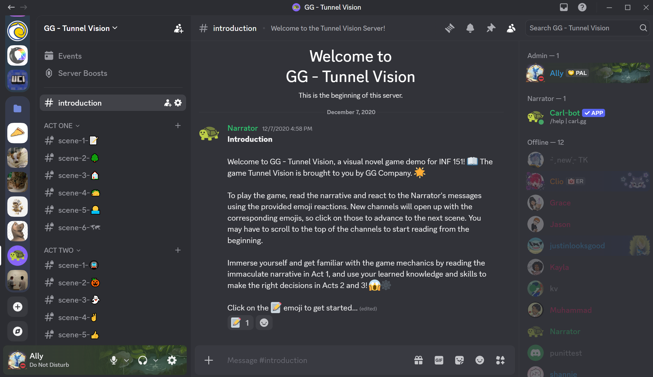 Tunnel Vision Discord game